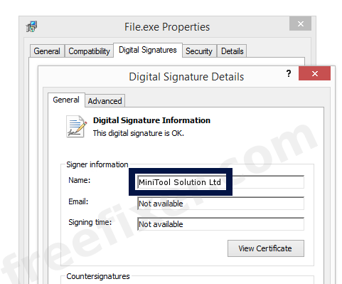 Screenshot of the MiniTool Solution Ltd certificate